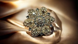 Vintage Crystal Rhinestone Brooch Apricot and Grey Colored Crystal Brooch Pin - £39.51 GBP