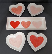NEW RARE Pottery Barn Watercolor Heart Serving Tray and Set of 4 Appetiz... - £67.93 GBP