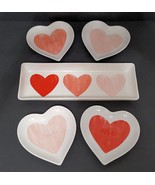 NEW RARE Pottery Barn Watercolor Heart Serving Tray and Set of 4 Appetiz... - £66.88 GBP