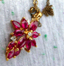 QVC Gold vermeil ruby red crystal flower 925 sterling silver Necklace - £61.54 GBP