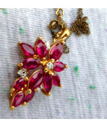 QVC Gold vermeil ruby red crystal flower 925 sterling silver Necklace - £60.29 GBP