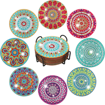 8 Pcs Diamond Painting Coasters with Holder, Colorful DIY Mandala Coasters 4 Inc - £13.84 GBP