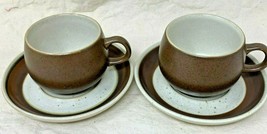 2 Denby Autumn Brown Hearth Brown Authentic English Stoneware Cup &amp; Saucer Sets - £24.74 GBP