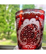 Antique Bohemian Ruby Red Flash Glass Tumbler Etched Scenic Gazebo Trees... - $86.85 CAD