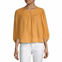 a.n.a. Women&#39;s Crew Neck 3/4 Sleeve Blouse Size SMALL Gold 3 Button Front - £17.19 GBP