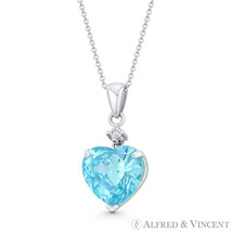 Heart-Shaped Simulated Blue Topaz Clear Cubic Zirconia CZ 14k White Gold Pendant - £59.57 GBP+