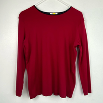 Talbots Cotton Shirt Woman Petites Size X 12W Red Long Sleeve Round Neck - £8.63 GBP