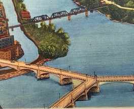 c1930 Y Bridge Zanesville Ohio Linen Postcard Aerial View Birds Eye Rive... - £13.63 GBP