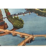 c1930 Y Bridge Zanesville Ohio Linen Postcard Aerial View Birds Eye Rive... - £13.57 GBP