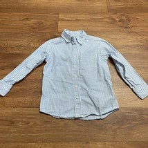 Lands End Boys Blue White Striped Long Sleeve Button Up Shirt Size 4 Small - £13.76 GBP