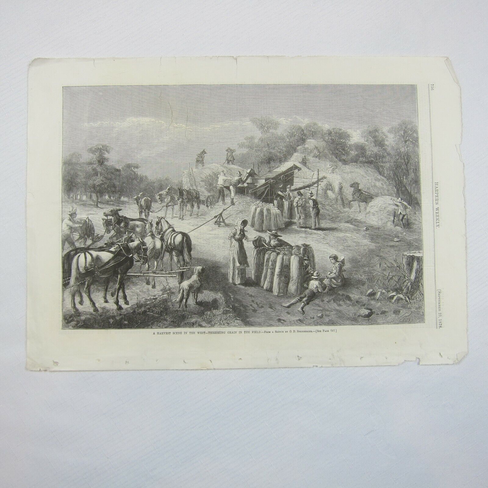 Primary image for Antique 1878 Print A Harvest Scene in the West O.D. Steinberger Harper’s Weekly