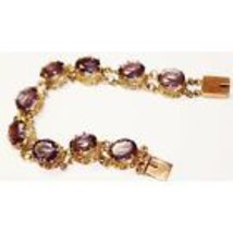 Fantastic c.1900 Hallmarked 14K gold and real large purple sapphires bra... - $1,352.05