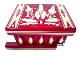 Small 4” Size Wooden Puzzle Jewelry Box with Hidden Compartment &amp; Key Storage - £23.90 GBP