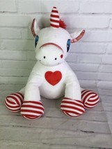 Cuddle &amp; Friends Peppermint Unicorn White Red Heart Striped Plush Stuffed Animal - £27.24 GBP