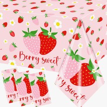 Strawberry Table Cloth,Strawberry Birthday Decorations 3Pcs Waterproof Plastic B - £21.10 GBP