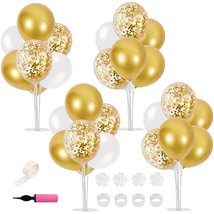 Table Centerpiece Balloons Stand Kit Include White Gold Latex Confetti Balloons  - £28.76 GBP