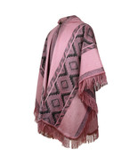 LIGHTWEIGHT BABY ALPACA WOOL HOODED PONCHO FRINGE UNISEX DUSTY ROSE &amp; CH... - £61.88 GBP