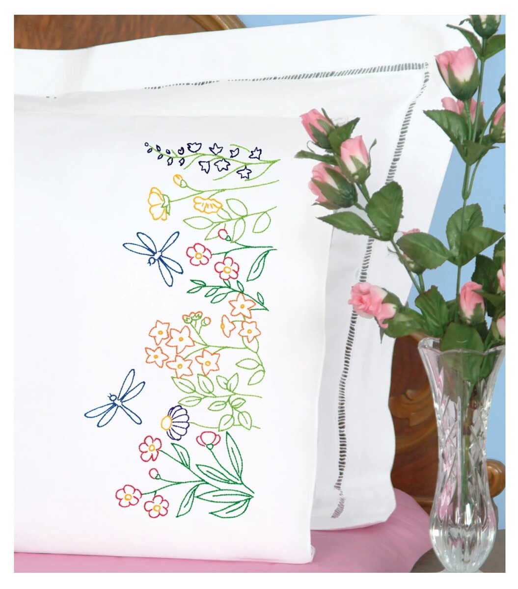 Jack Dempsey Needle Art Dragonflies Perle Edge Pillowcases - $29.95 Jack Dempsey Needle Art Dragonflies Perle Edge Pillowcases - $29.95