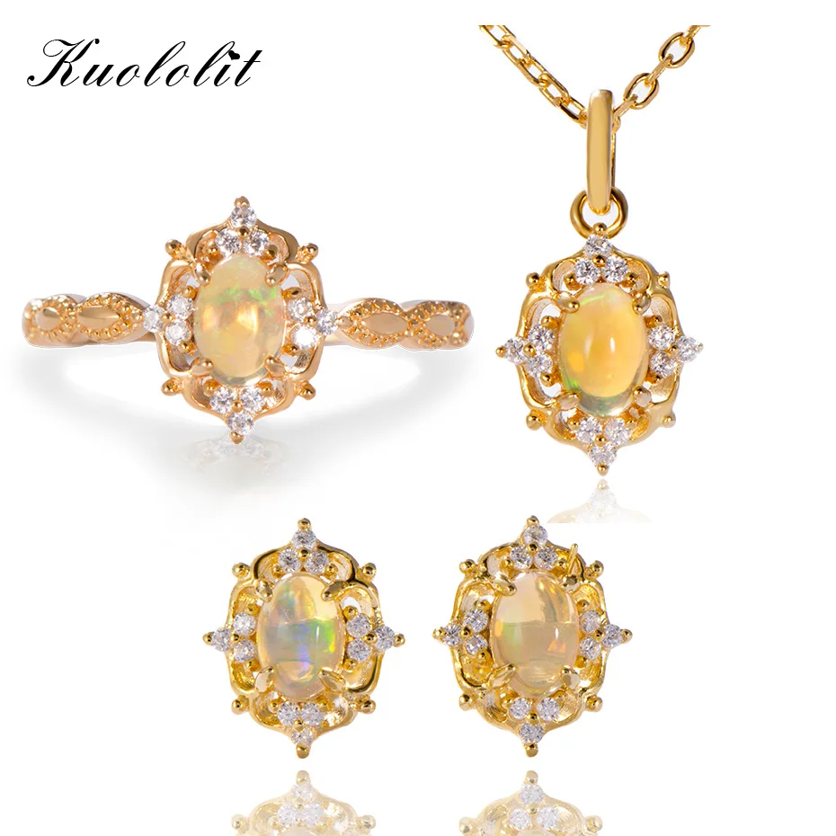 Natural Opal Gemstone Stud Earrings For Women 925 Sterling Silver Yellow Gold Pe - $93.79