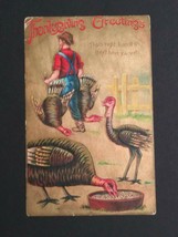 Thanksgiving Greetings Turkey c1900s Embossed Antique 301G Postcard - $7.99