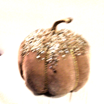 Elegant Thanksgiving Decorated  Tan Velvet and Silver Pumpkin Tabletop Decor - £19.90 GBP