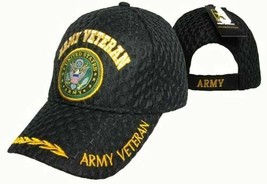 US Army Veteran Vet Seal Textured Mesh Black Ball Cap Hat Embroidered 3D LICENSE - £17.03 GBP