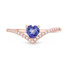 10K Rose Gold 5x5mm Heart Cut Tanzanite 1/10CT TW Diamond Women&#39;s Fashion Ring - £199.83 GBP