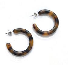 Tortoise Shell Hoop Earrings Brown Resin Jewelry 1 3/8 inches - £11.73 GBP
