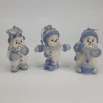Three (3) Snow Buddies Snowman Figurines Christmas Ornament Glitter Finish WKHJU - £21.53 GBP