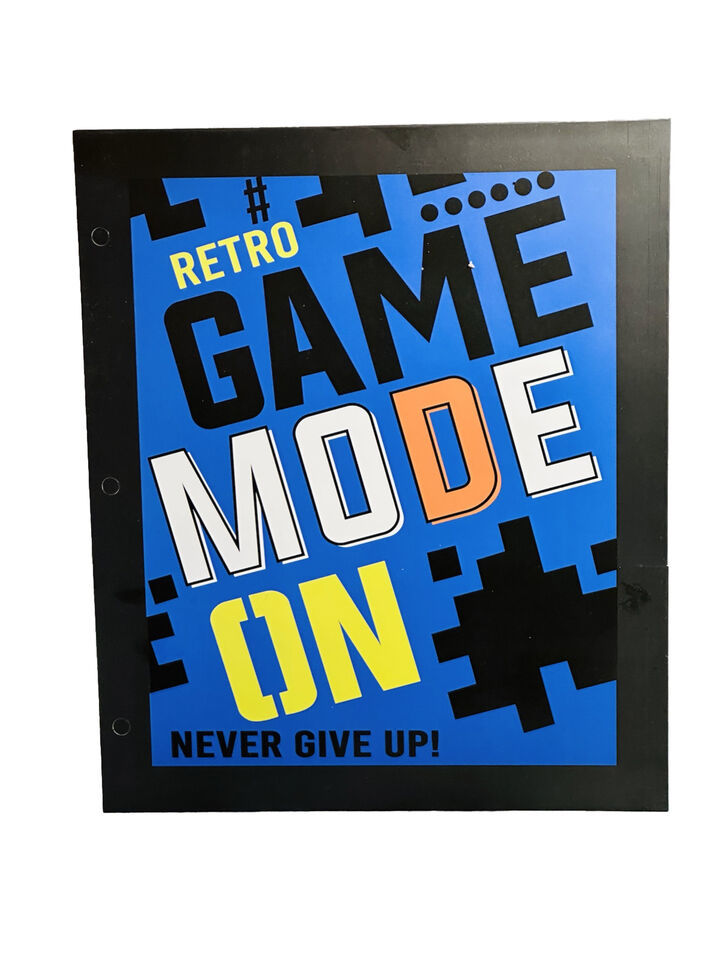 Retro Game Mode On On Black 2-Pocket Paper Folder 12x10” Top Flight - $8.79