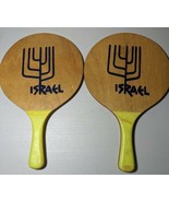 Vintage Pair of Israel Menorah Wood Paddle Ball Judaica Judaism  - $12.38