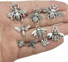 9 Bee Charms Pendants Bumblebee Antiqued Silver Assorted Set Insect Wasp - £4.73 GBP