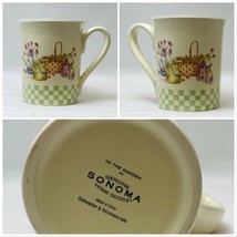 Sonoma Home Goods " IN THE GARDEN" Ceramic Coffee Mug Birdhouses Water Cans Cup - $12.86