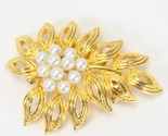 Golden Tone Brooch w/ Cluster of Pearls Estate Jewelry 1.5&quot; L - $15.67