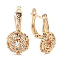 New 585 Rose Gold Flower Drop Earrings Micro Inlay White Natural Zircon Vintage  - £10.95 GBP
