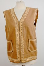 Vtg Unbranded Brown Wool Hand-Embroidered Vest Patch Pockets European - £25.74 GBP