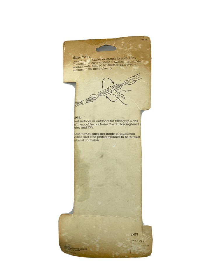 Sears and Roebuck Turnbuckles 6.5 inch Zinc Finish Holds Up To 250 lb 972493 Item image 5