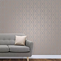 Geometric Wallpaper Apex Trellis Pattern Copper Charcoal Grey Fine Decor... - £70.93 GBP