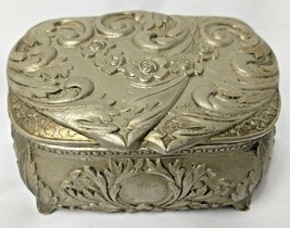 Vintage Metal Hinged Lid Footed Red Velvet Lined Jewelry/Trinket Box Japan - £22.19 GBP