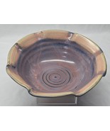 Signed BLEDSOE 2013 Pottery Tulip Bowl Classic Swirl Pattern &amp; Blue Drip... - $24.98