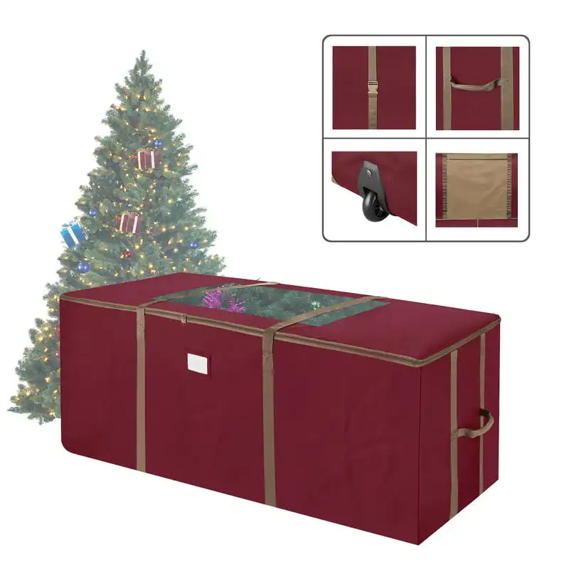 Red Rolling Christmas Tree Storage Duffel Bag w/Window for 9 Ft Tree - £89.14 GBP