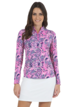 IBKUL UPF 50+ KRISTA Print Long Sleeves Zip Mock Neck Golf Top Hot Pink/... - £51.98 GBP