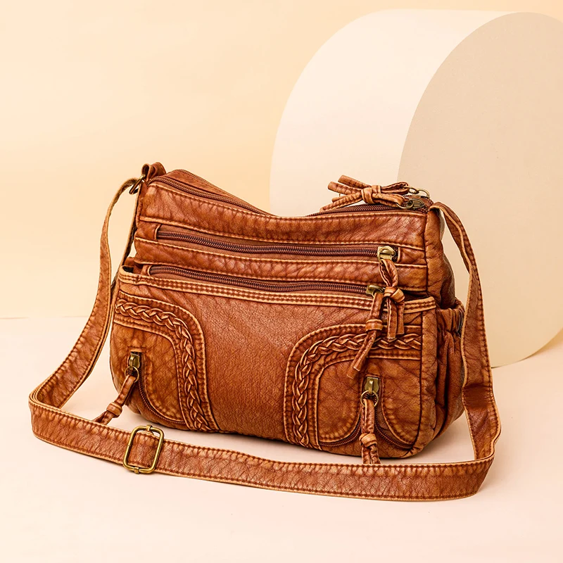 Women Bag Soft PU Leather Shoulder Bags Multi-Layer Vintage Crossbody Ba... - £40.29 GBP