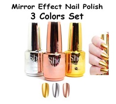 S.he Metallic Magic Mirror Effect Chrome Nail Polish Nail Vanish 3 Color SET - £7.68 GBP