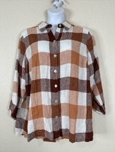 Soft Surroundings Womens Plus Size 2X Orange Check Button-Up Shirt 3/4 S... - $28.80