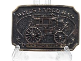 WELLS FARGO &amp; COMPANY 1973 Brass Metal Belt Buckle #WDC256 3" X 2" - $26.99