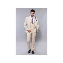 Men 3pc European Vested Suit WESSI by J.VALINTIN Extra Slim Fit JV31 Beige plaid image 3