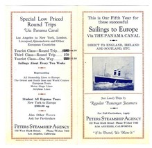 Peters Steamship Agency Brochure Sailings Europe Via Panama Canal 1928 - $37.58