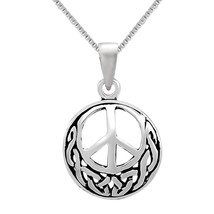 Peace Sign Pendant 925 Sterling Silver Necklace - $21.49