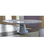Blue Swirl/White Milk Glass Pedestal Cake Stand w/ Beaded Hobnail Trim, ... - €29,27 EUR